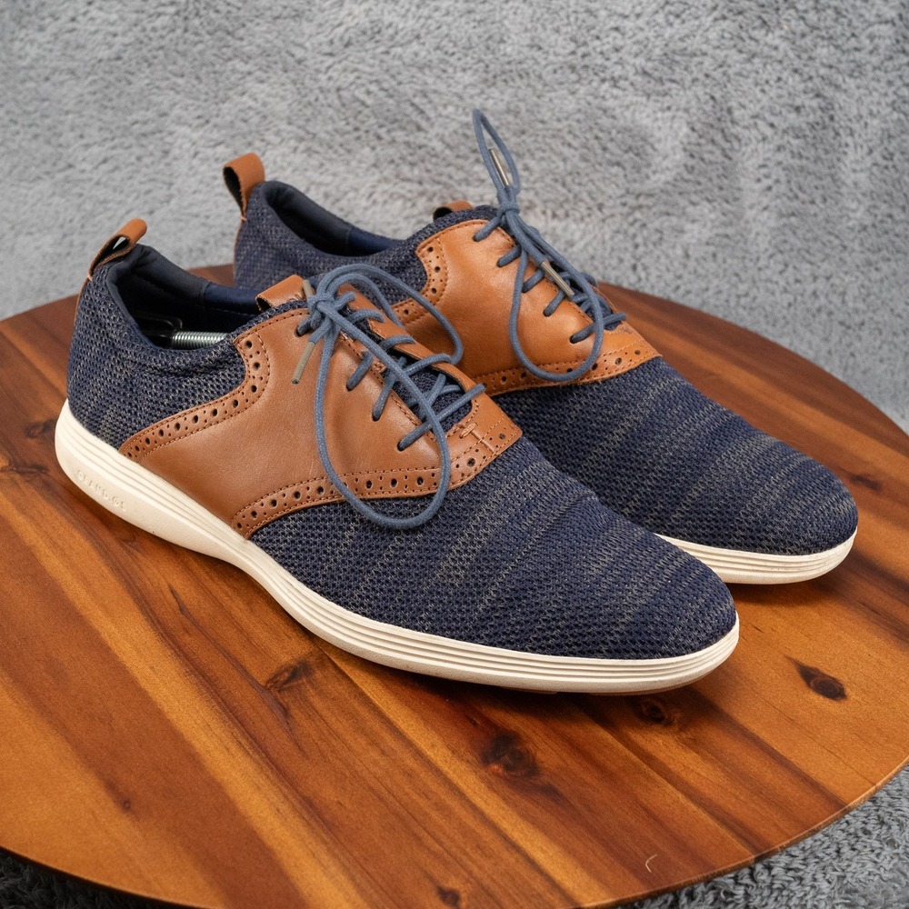 Cole Haan Grand Tour Knit Oxford Shoes Mens 13 Marine Navy Blue Tan C31348